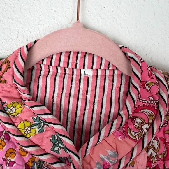 NWT Stella Impex Handmade Cotton Peach Patchwork Quilted Jacket Pink Small - Picture 5 of 10